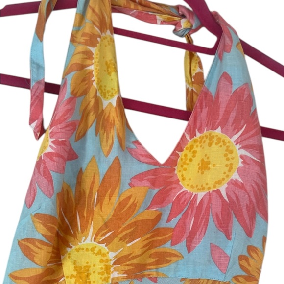 Liz Claiborne 100% linen Floral Midi Dress, halter top- Orange and Pink, Size 10 - Picture 5 of 12